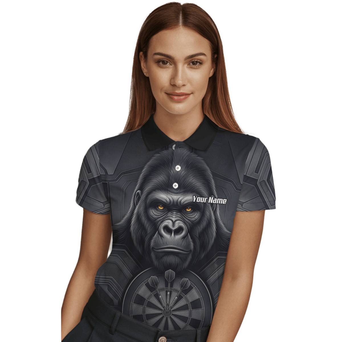 Dart Trikot Damen – Gorilla Motiv Schwarz & Anthrazit Personalisierbar M1900 - Outfitsuche