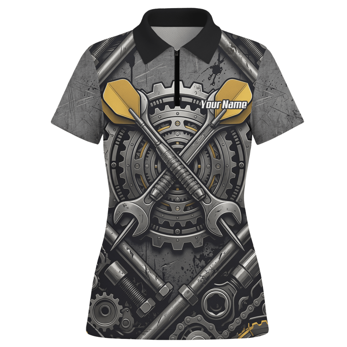 Dart Trikot Damen – Industrial Mechanik Zahnrad Design Schwarz Gold A4038 - Outfitsuche