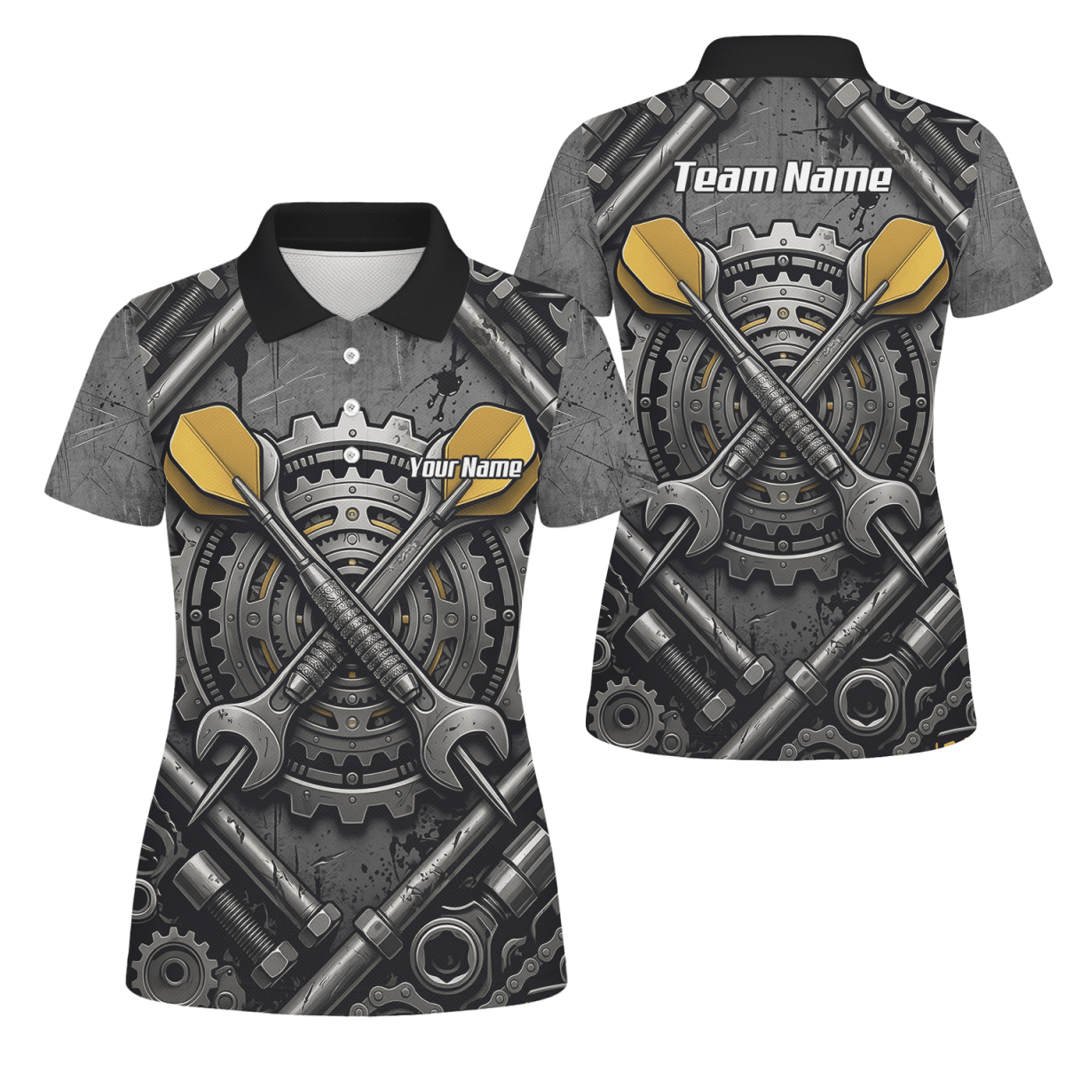 Dart Trikot Damen – Industrial Mechanik Zahnrad Design Schwarz Gold A4038 - Outfitsuche