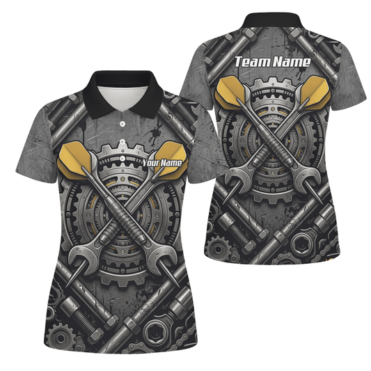 Dart Trikot Damen – Industrial Mechanik Zahnrad Design Schwarz Gold A4038 - Outfitsuche