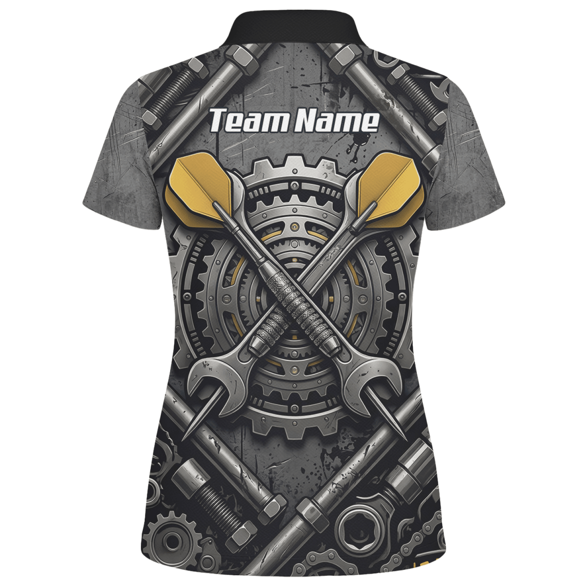Dart Trikot Damen – Industrial Mechanik Zahnrad Design Schwarz Gold A4038 - Outfitsuche
