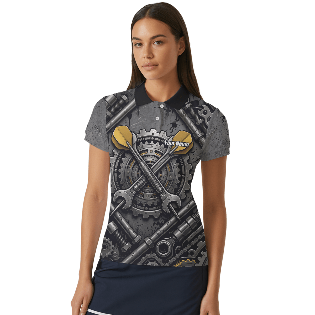 Dart Trikot Damen – Industrial Mechanik Zahnrad Design Schwarz Gold A4038 - Outfitsuche