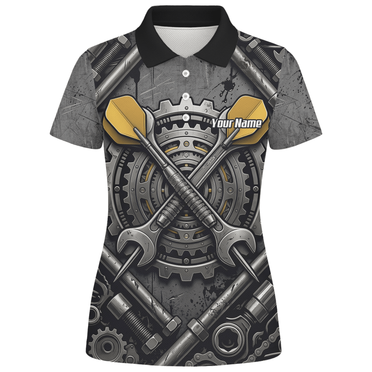 Dart Trikot Damen – Industrial Mechanik Zahnrad Design Schwarz Gold A4038 - Outfitsuche