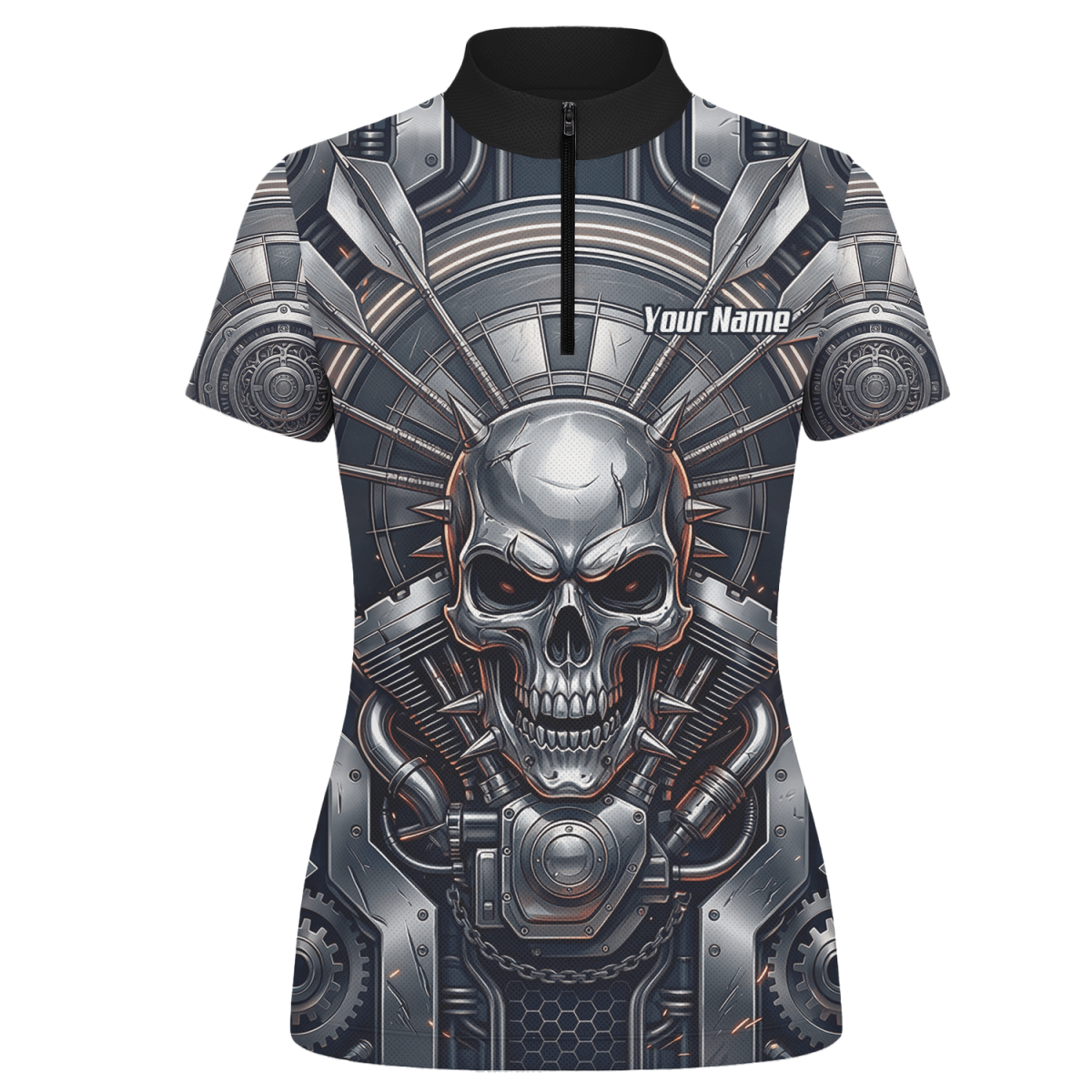 Dart Trikot Damen – Industrial Totenkopf Design in Schwarz & Silber M6840 - Outfitsuche