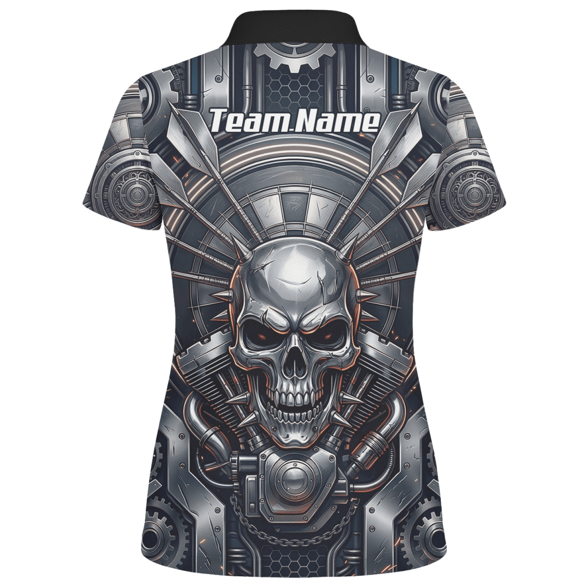 Dart Trikot Damen – Industrial Totenkopf Design in Schwarz & Silber M6840 - Outfitsuche