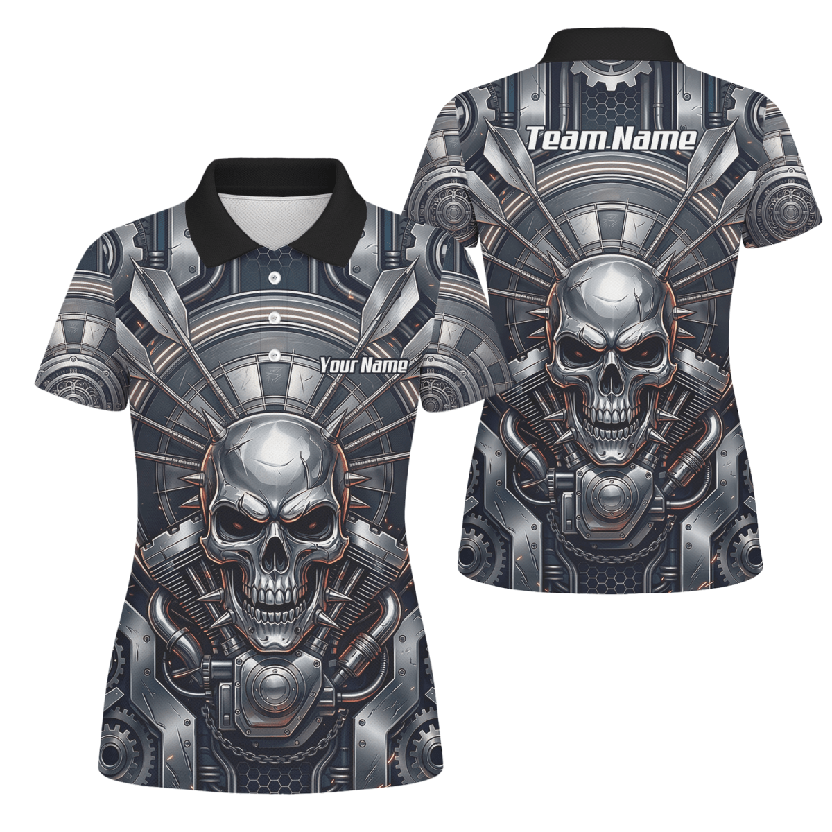 Dart Trikot Damen – Industrial Totenkopf Design in Schwarz & Silber M6840 - Outfitsuche