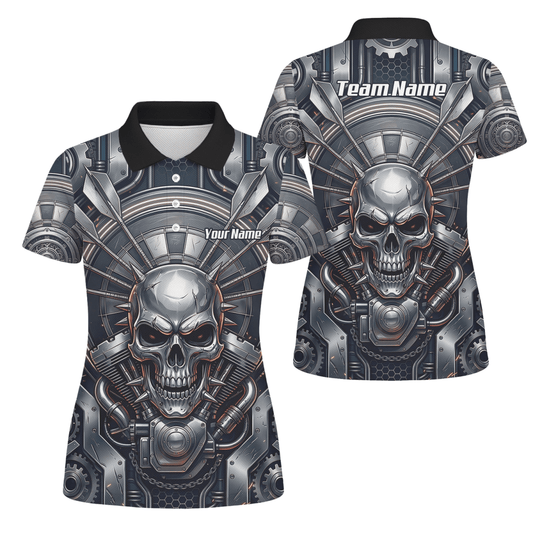 Dart Trikot Damen – Industrial Totenkopf Design in Schwarz & Silber M6840 - Outfitsuche