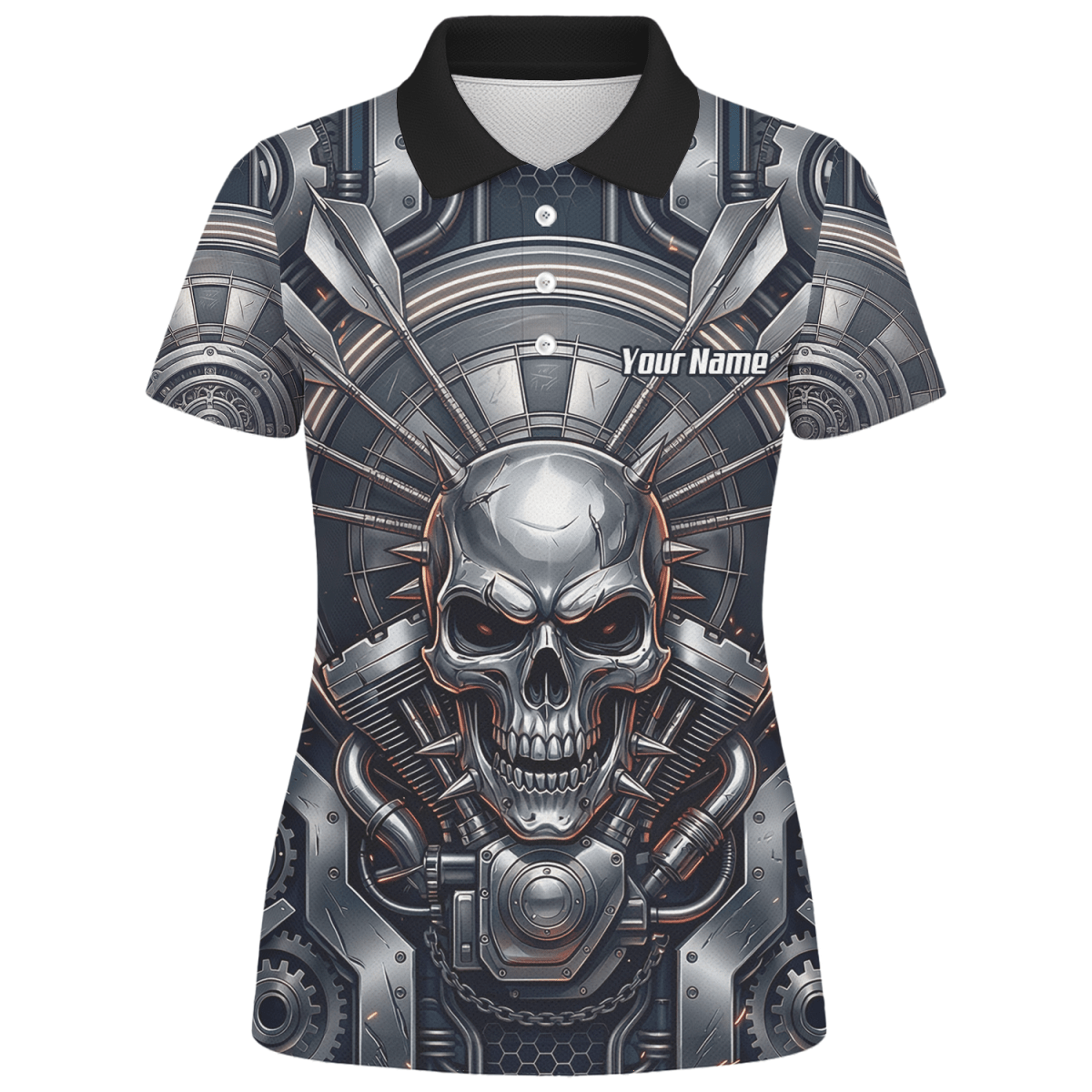 Dart Trikot Damen – Industrial Totenkopf Design in Schwarz & Silber M6840 - Outfitsuche