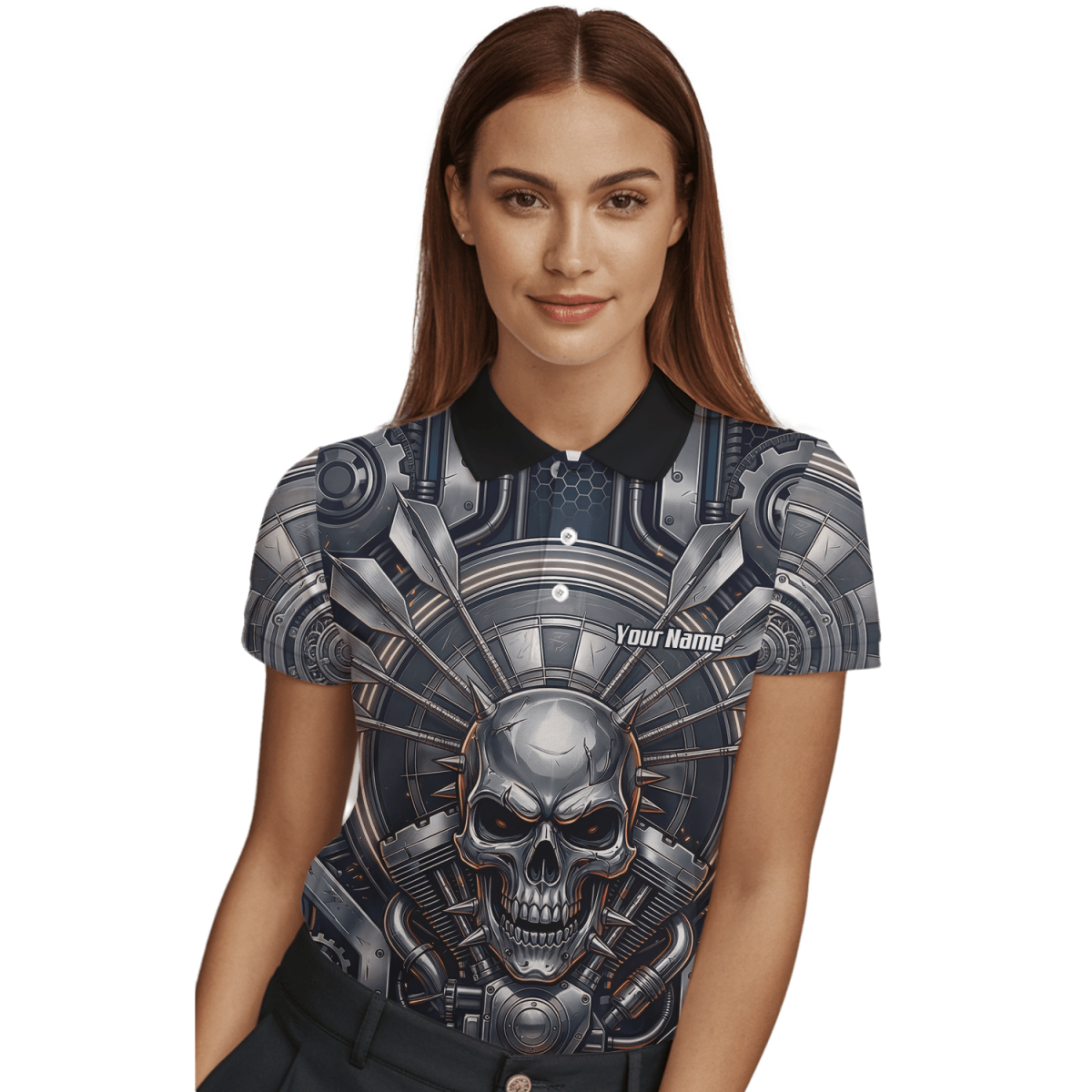 Dart Trikot Damen – Industrial Totenkopf Design in Schwarz & Silber M6840 - Outfitsuche