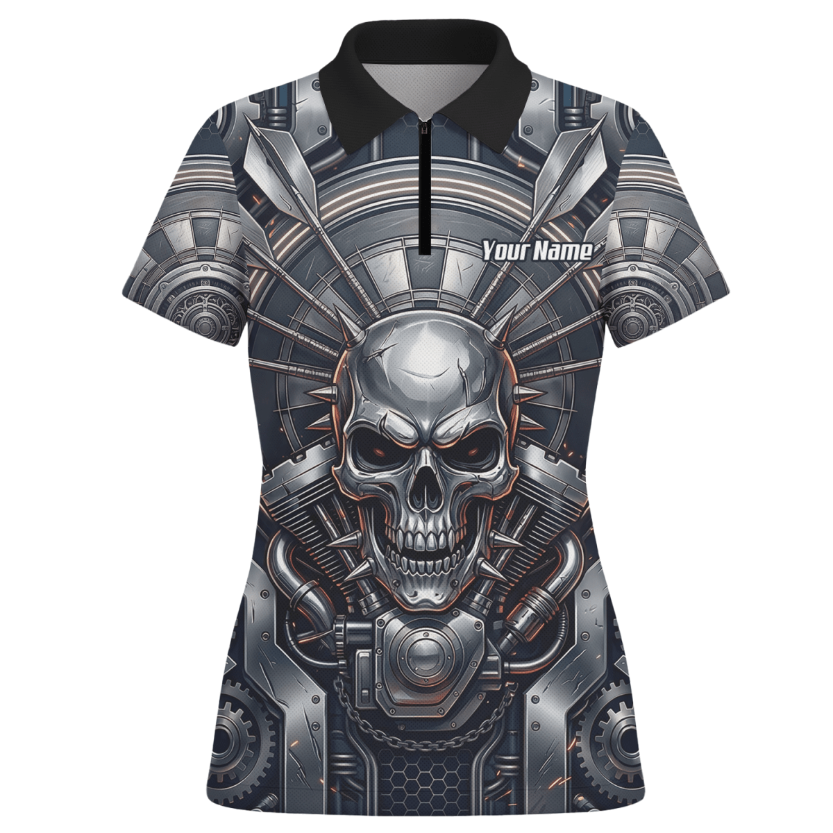 Dart Trikot Damen – Industrial Totenkopf Design in Schwarz & Silber M6840 - Outfitsuche