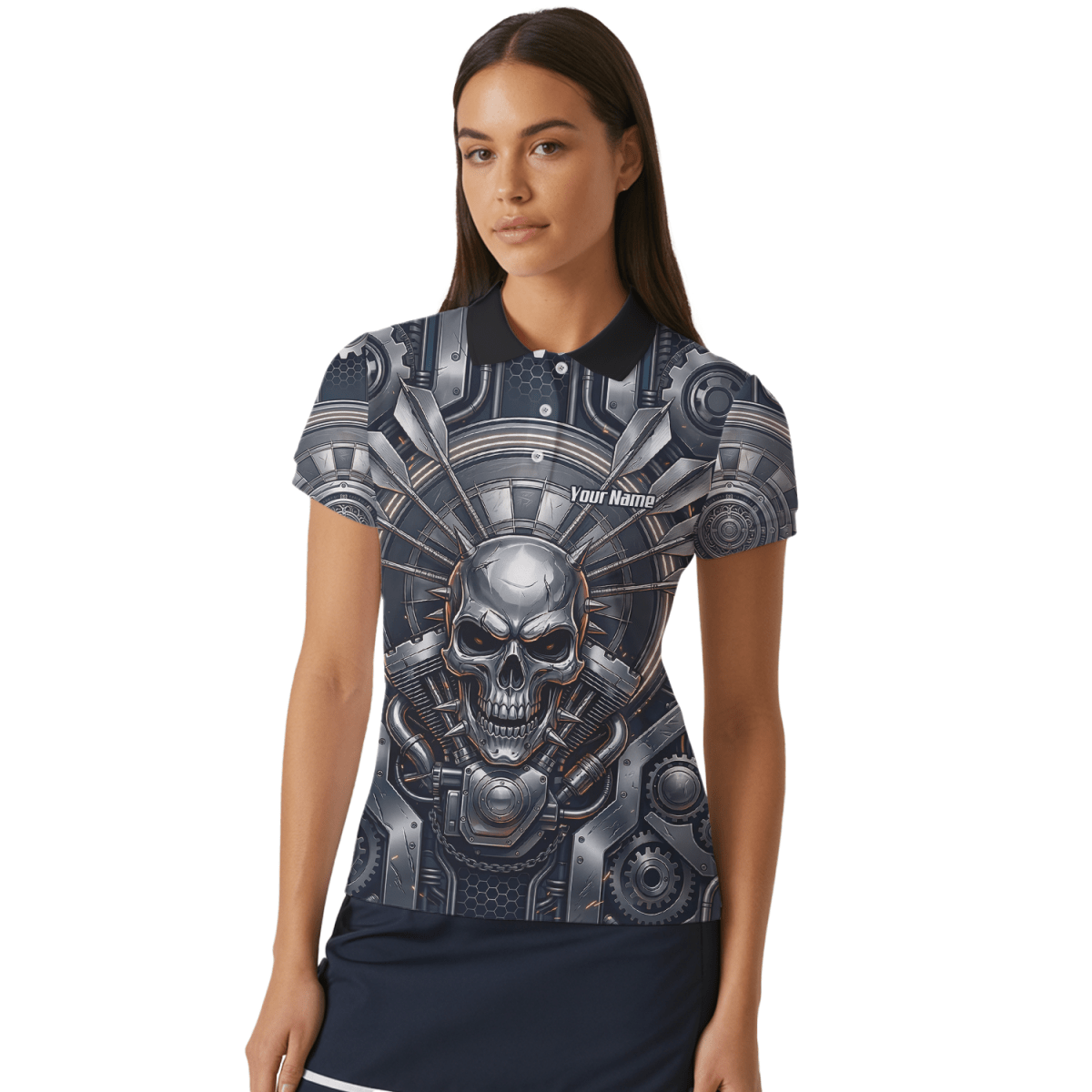 Dart Trikot Damen – Industrial Totenkopf Design in Schwarz & Silber M6840 - Outfitsuche