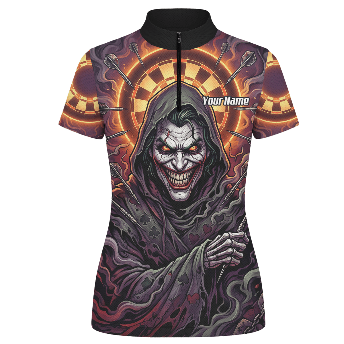 Dart Trikot Damen – Joker Motiv Personalisierbar Lila Schwarz E6621 - Outfitsuche