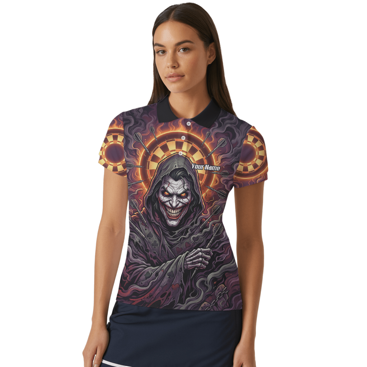 Dart Trikot Damen – Joker Motiv Personalisierbar Lila Schwarz E6621 - Outfitsuche