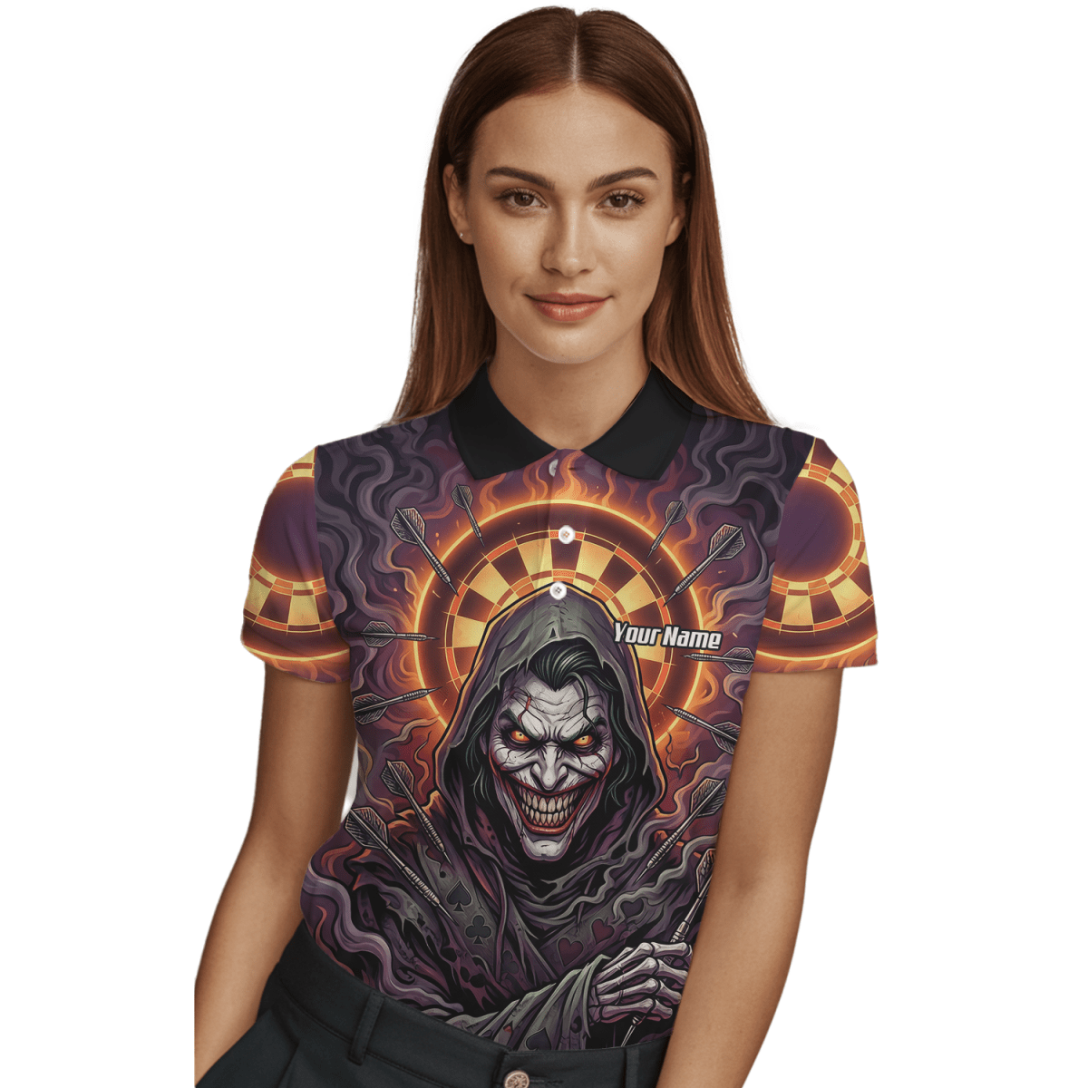 Dart Trikot Damen – Joker Motiv Personalisierbar Lila Schwarz E6621 - Outfitsuche