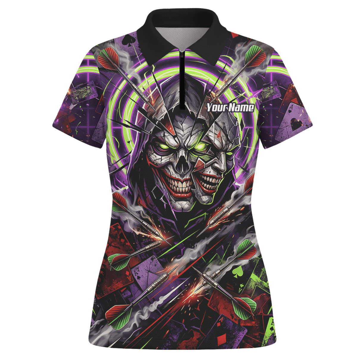 Dart Trikot Damen – Joker Totenkopf Neon Grün Violett Personalisierbar B1668 - Outfitsuche