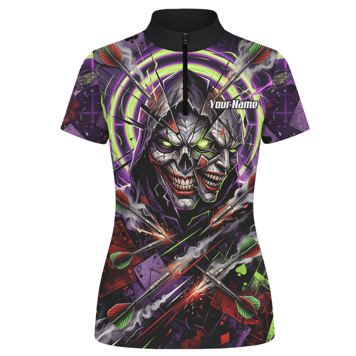 Dart Trikot Damen – Joker Totenkopf Neon Grün Violett Personalisierbar B1668 - Outfitsuche