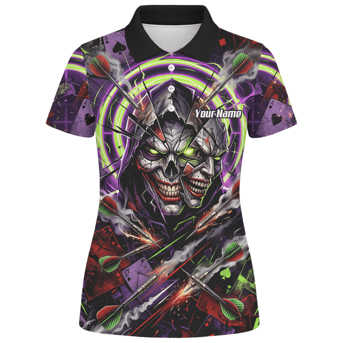 Dart Trikot Damen – Joker Totenkopf Neon Grün Violett Personalisierbar B1668 - Outfitsuche
