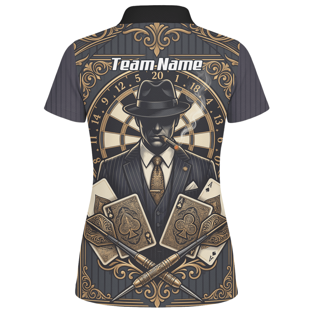 Dart Trikot Damen – Mafia Gentleman Poker Design Schwarz Gold A7182 - Outfitsuche