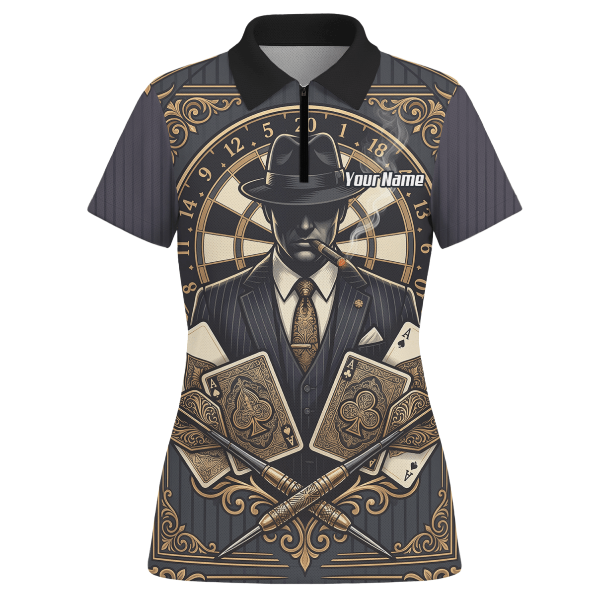 Dart Trikot Damen – Mafia Gentleman Poker Design Schwarz Gold A7182 - Outfitsuche