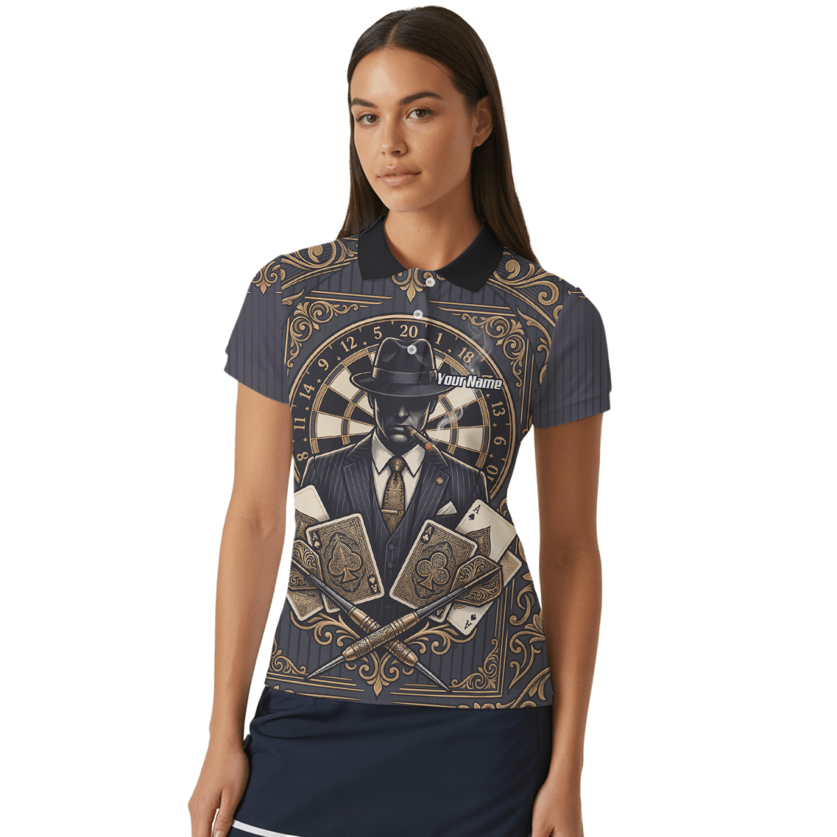 Dart Trikot Damen – Mafia Gentleman Poker Design Schwarz Gold A7182 - Outfitsuche