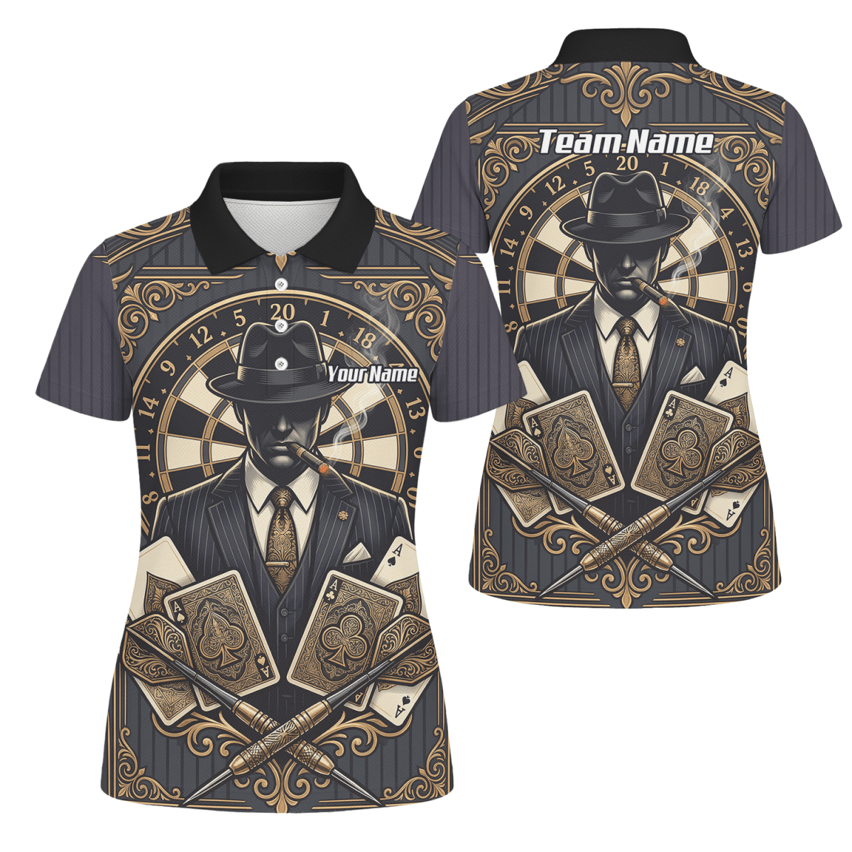 Dart Trikot Damen – Mafia Gentleman Poker Design Schwarz Gold A7182 - Outfitsuche