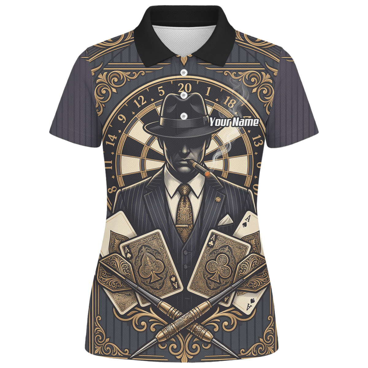Dart Trikot Damen – Mafia Gentleman Poker Design Schwarz Gold A7182 - Outfitsuche