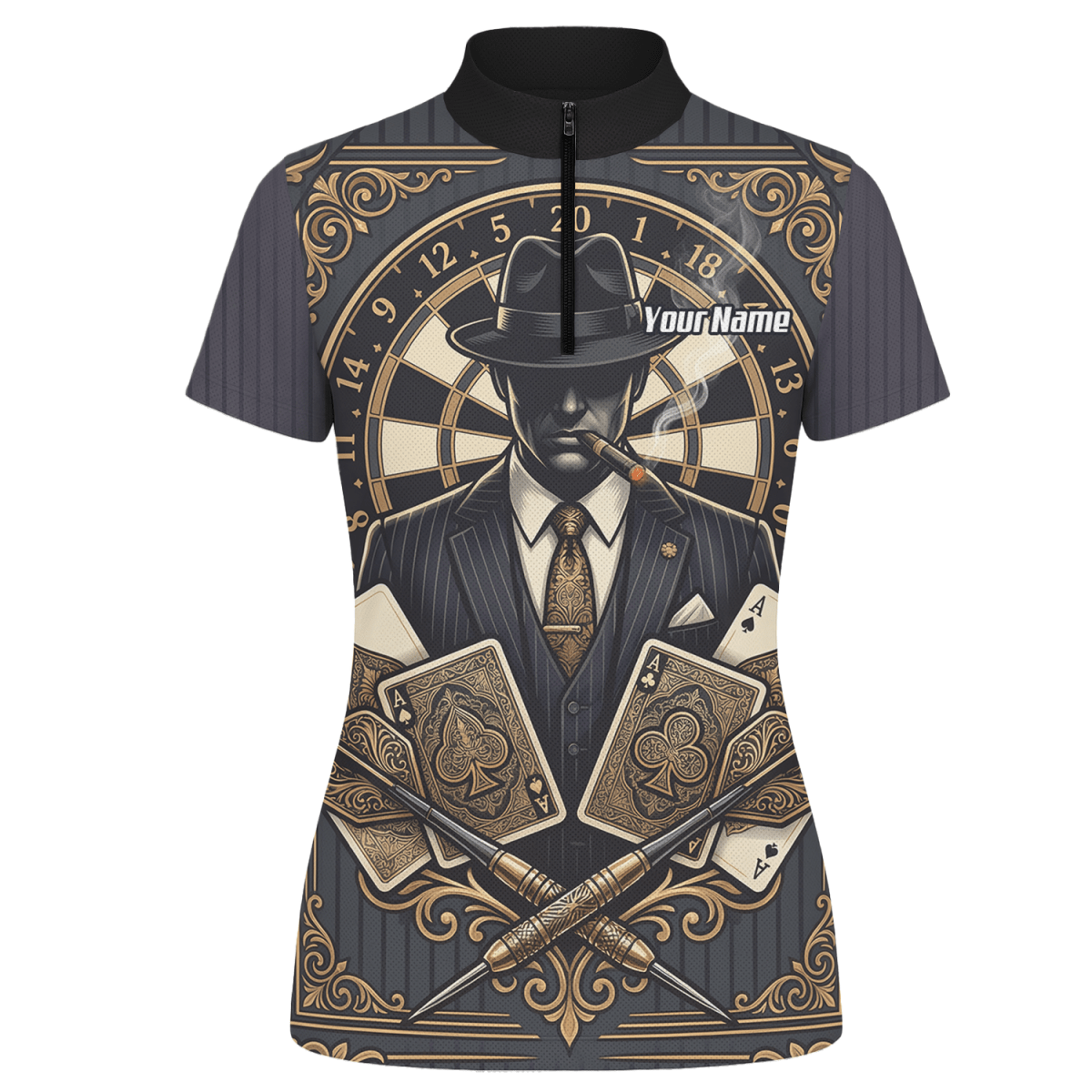 Dart Trikot Damen – Mafia Gentleman Poker Design Schwarz Gold A7182 - Outfitsuche