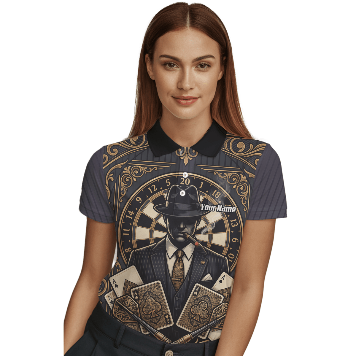 Dart Trikot Damen – Mafia Gentleman Poker Design Schwarz Gold A7182 - Outfitsuche