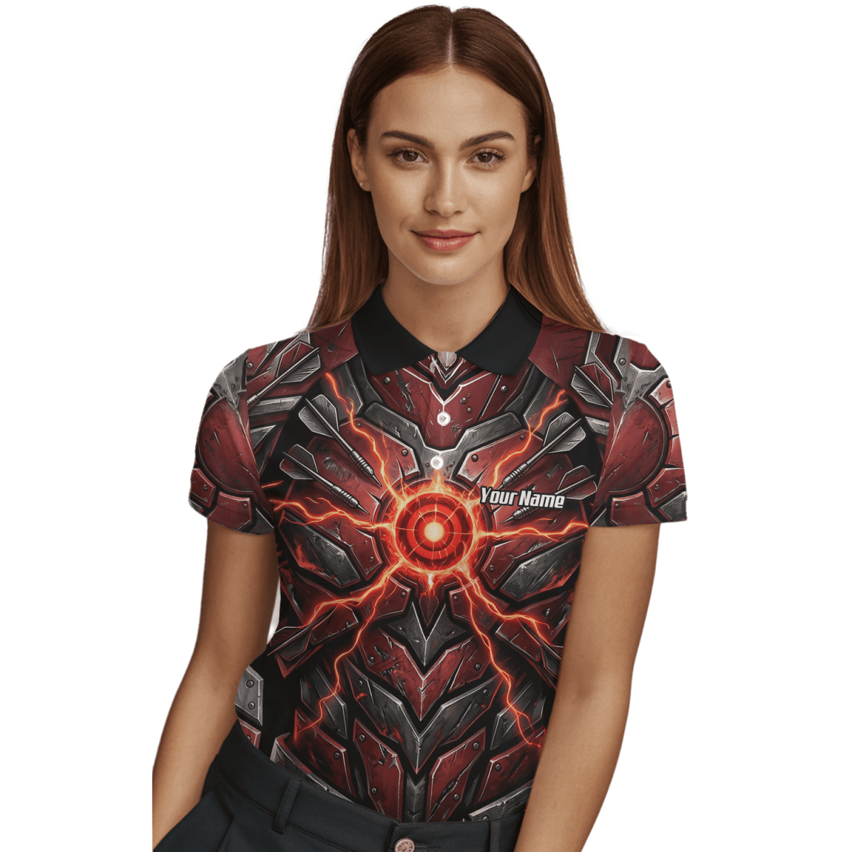Dart Trikot Damen – Mech - Rüstung Rot Schwarz, Personalisierbar A9366 - Outfitsuche