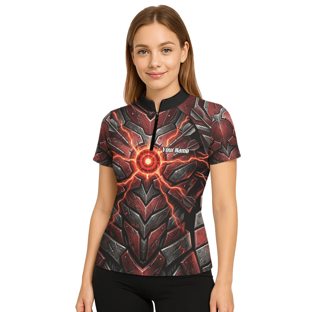 Dart Trikot Damen – Mech - Rüstung Rot Schwarz, Personalisierbar A9366 - Outfitsuche
