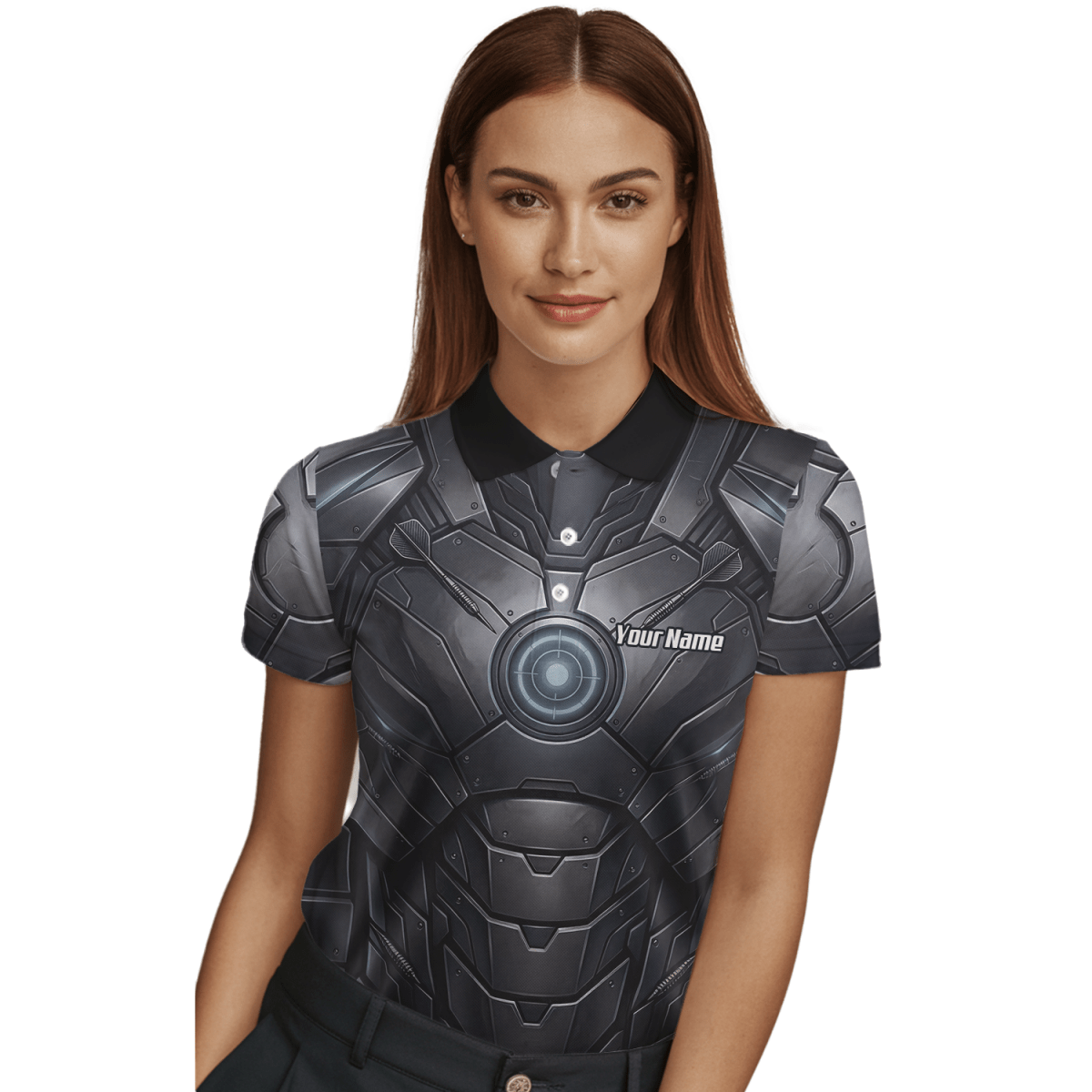 Dart Trikot Damen – Mechanik Rüstung Design Schwarz Personalisierbar K1040 - Outfitsuche