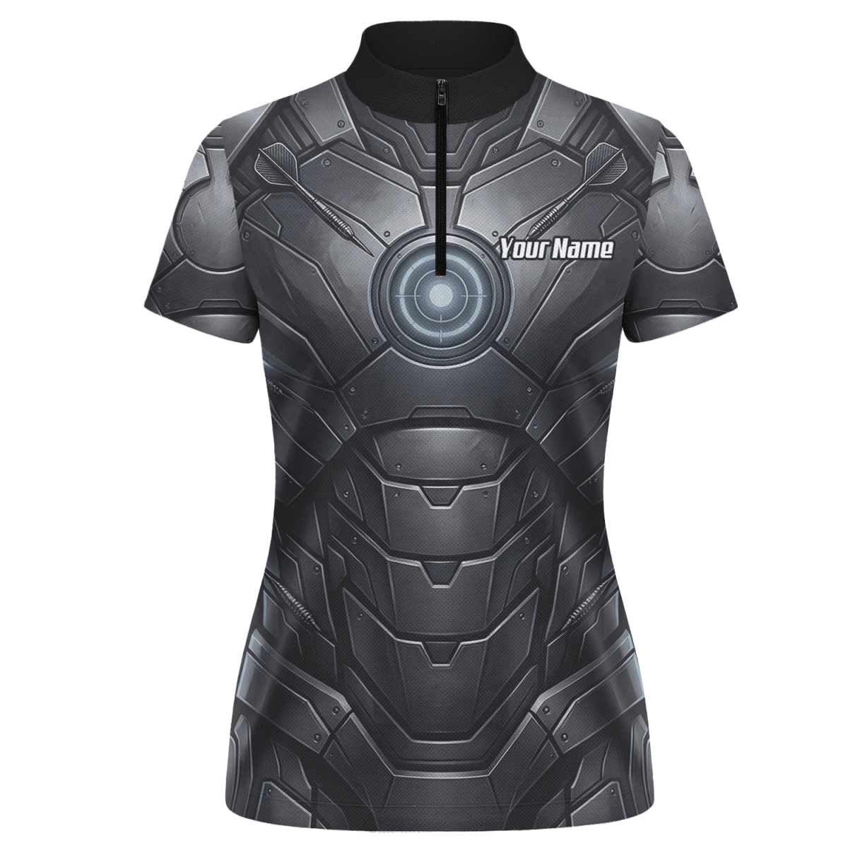 Dart Trikot Damen – Mechanik Rüstung Design Schwarz Personalisierbar K1040 - Outfitsuche