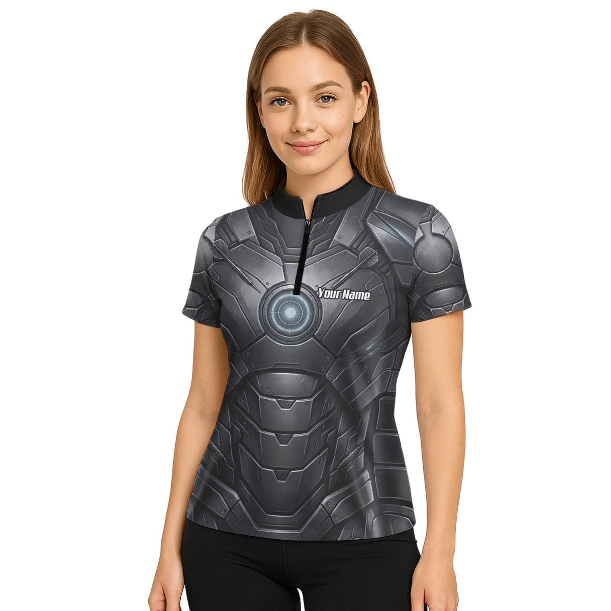 Dart Trikot Damen – Mechanik Rüstung Design Schwarz Personalisierbar K1040 - Outfitsuche