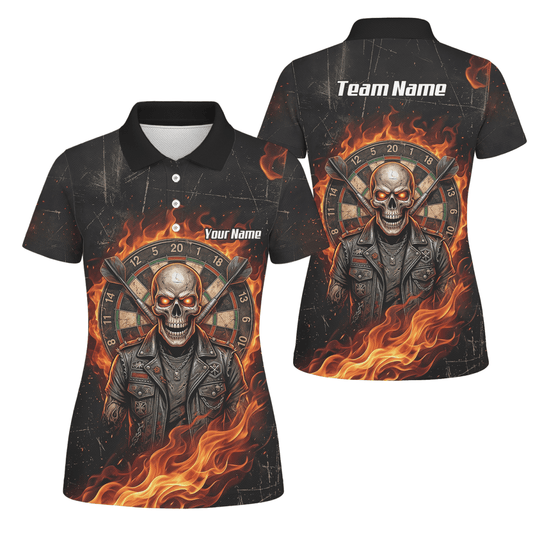 Dart Trikot Damen mit Namen – Totenkopf & Flammen Motiv Schwarz D8924 - Outfitsuche
