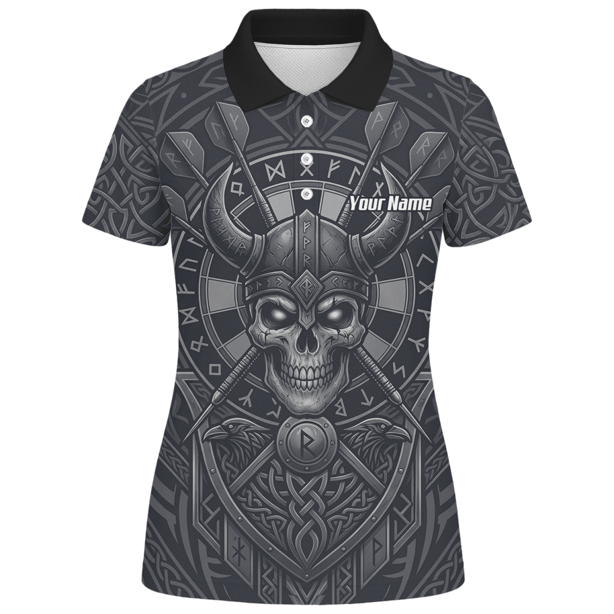 Dart Trikot Damen mit Wunschname – Wikinger Totenkopf Runen Grau K6994 - Outfitsuche
