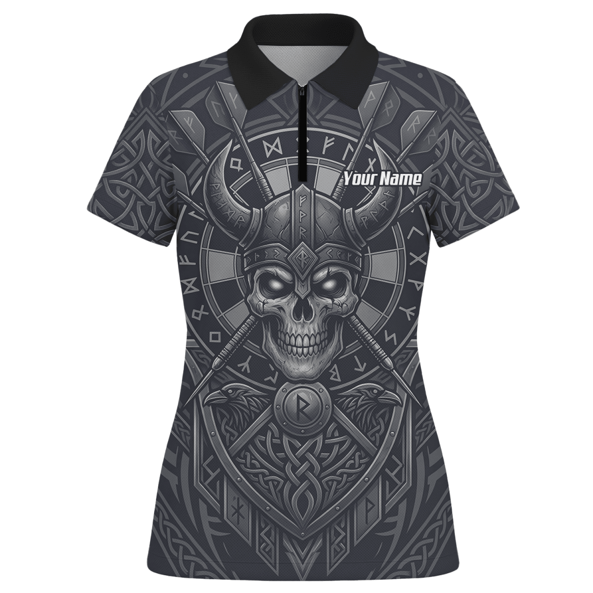 Dart Trikot Damen mit Wunschname – Wikinger Totenkopf Runen Grau K6994 - Outfitsuche