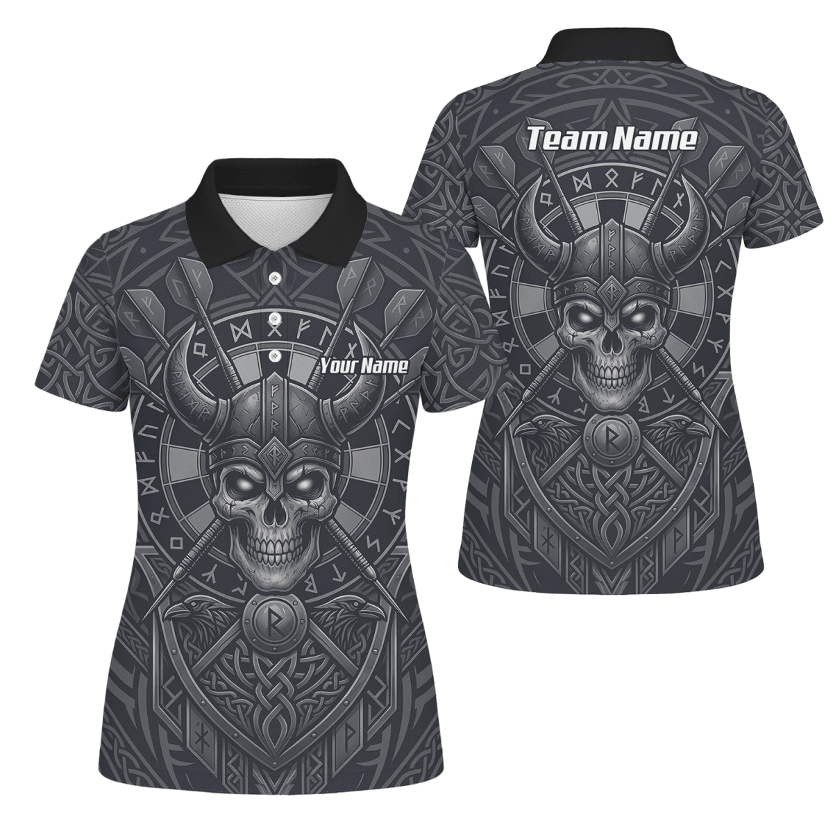 Dart Trikot Damen mit Wunschname – Wikinger Totenkopf Runen Grau K6994 - Outfitsuche