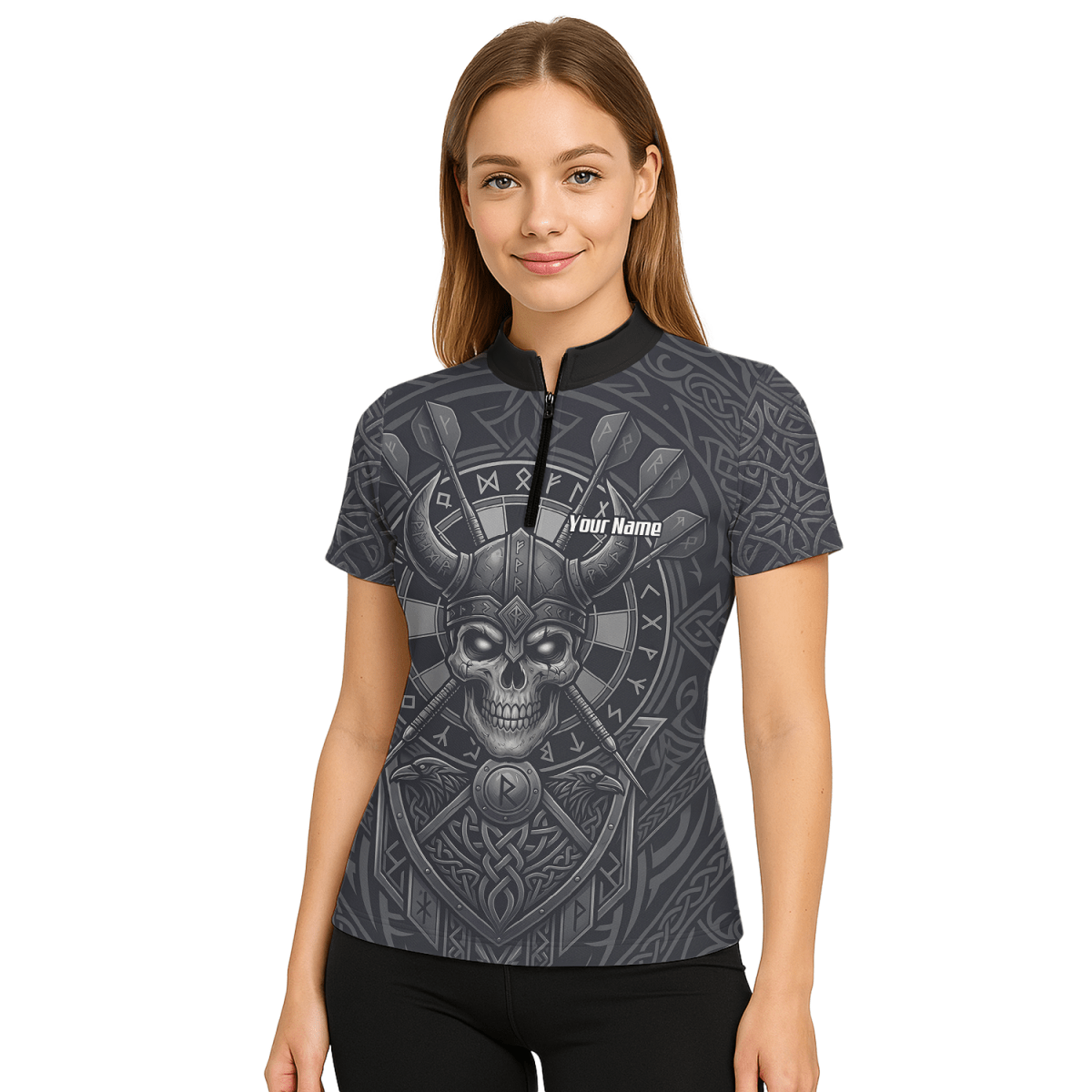 Dart Trikot Damen mit Wunschname – Wikinger Totenkopf Runen Grau K6994 - Outfitsuche