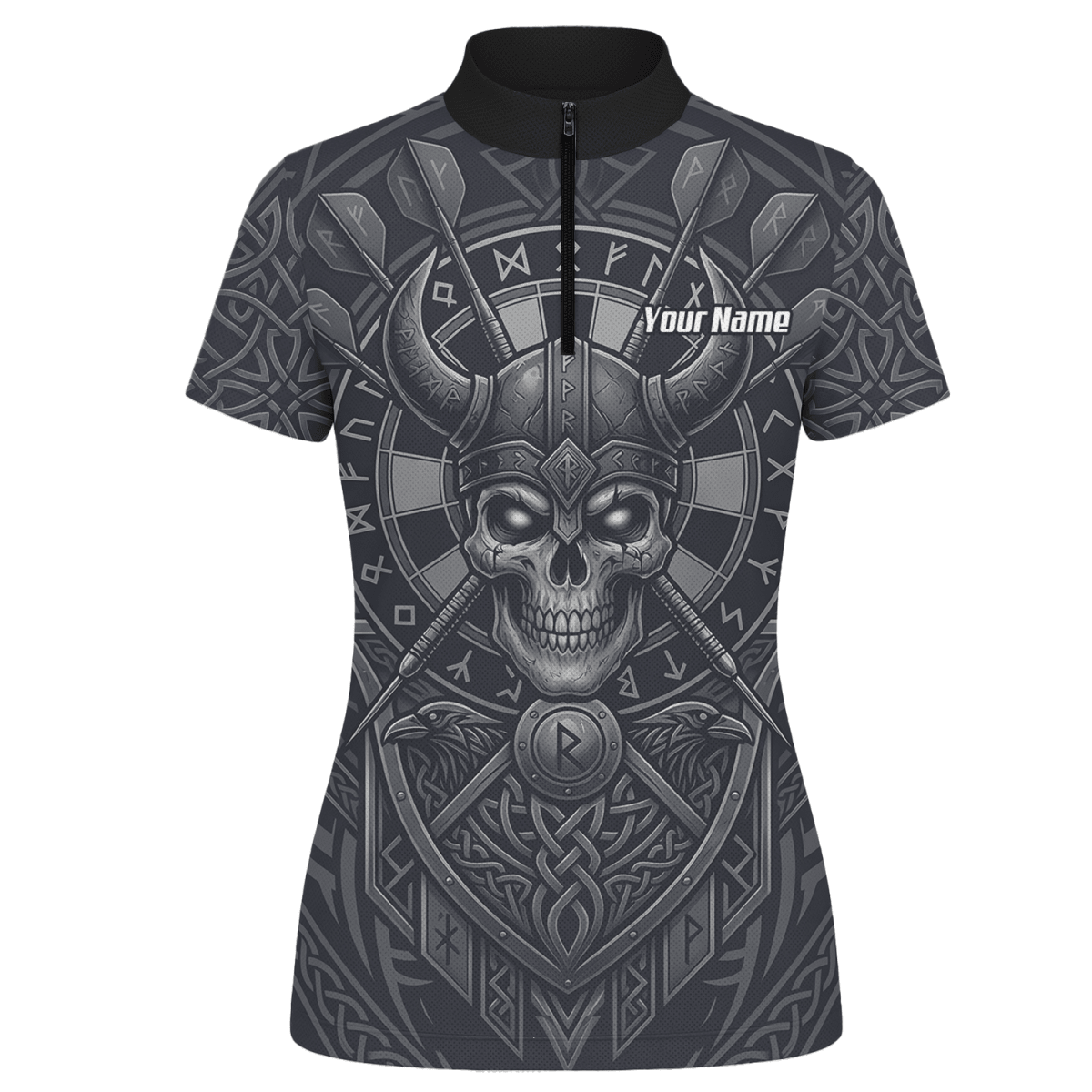Dart Trikot Damen mit Wunschname – Wikinger Totenkopf Runen Grau K6994 - Outfitsuche