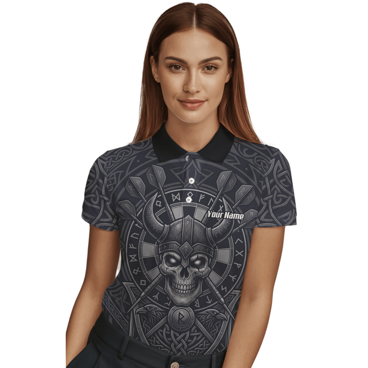 Dart Trikot Damen mit Wunschname – Wikinger Totenkopf Runen Grau K6994 - Outfitsuche