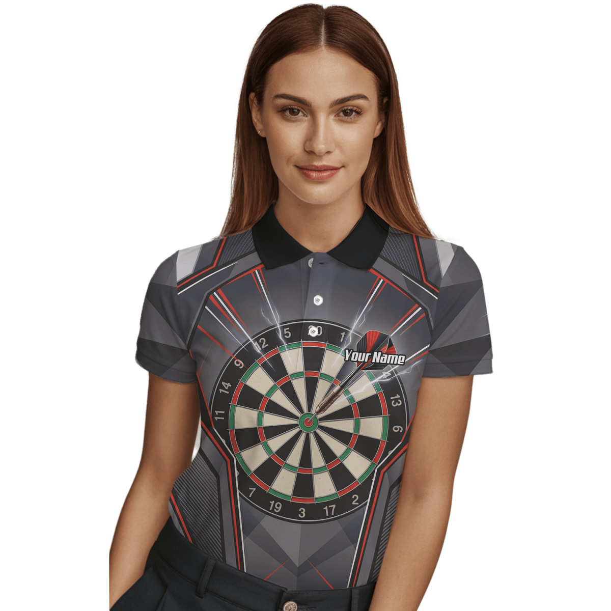 Dart Trikot Damen – Motiv Dartscheibe & Bullseye, Schwarz - Rot B4204 - Outfitsuche