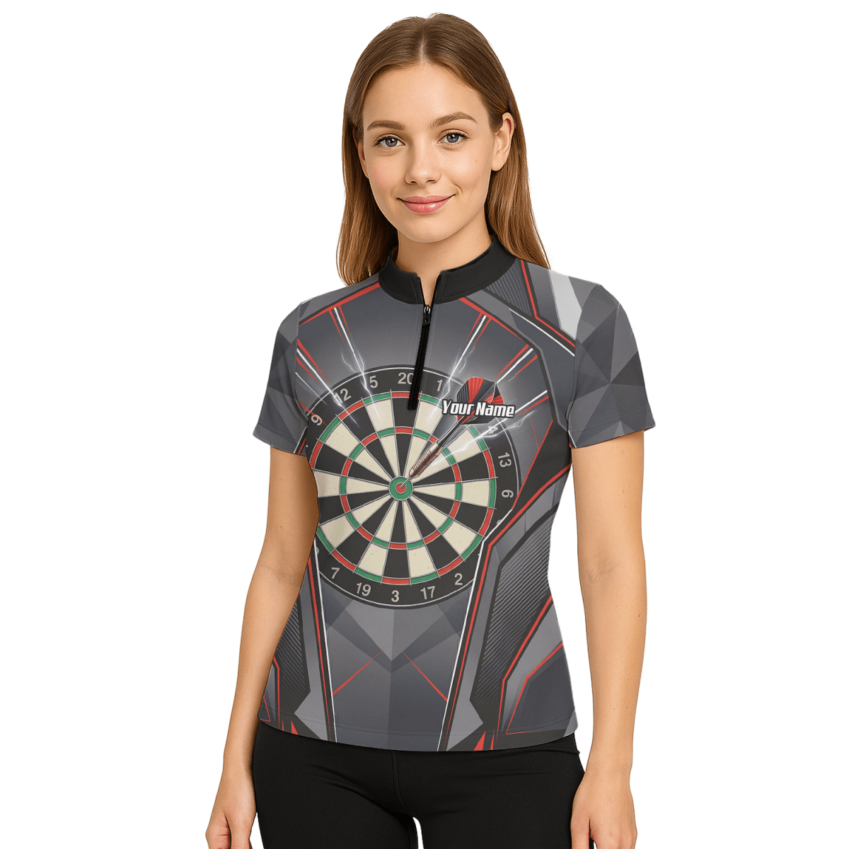 Dart Trikot Damen – Motiv Dartscheibe & Bullseye, Schwarz - Rot B4204 - Outfitsuche