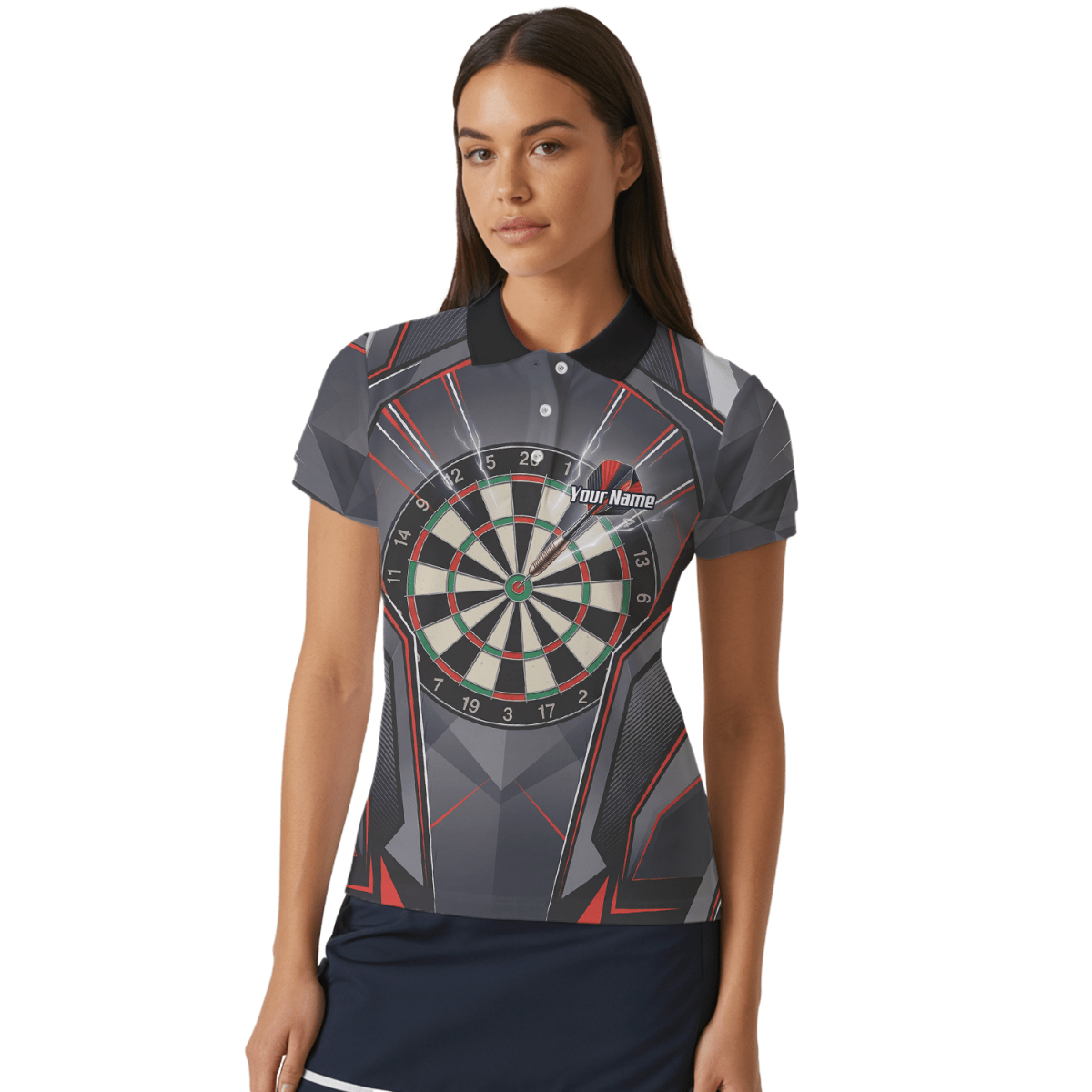 Dart Trikot Damen – Motiv Dartscheibe & Bullseye, Schwarz - Rot B4204 - Outfitsuche