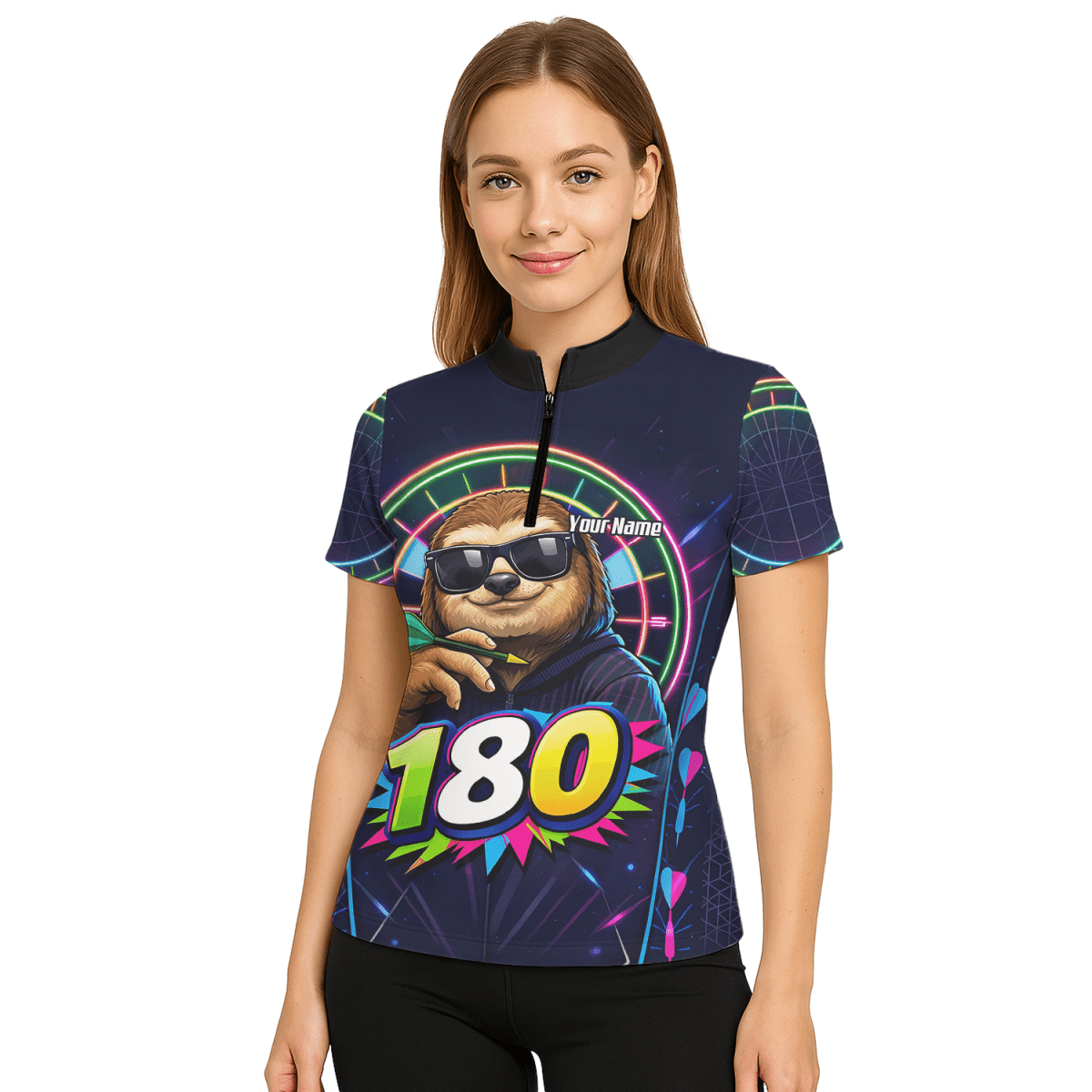 Dart Trikot Damen – Motiv Faultier 180 Neon Personalisiert Y8867 - Outfitsuche