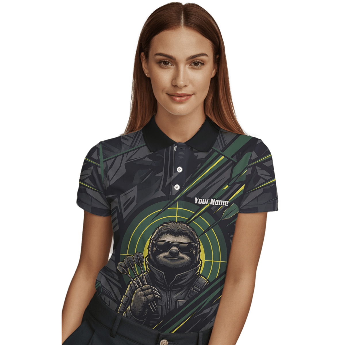 Dart Trikot Damen – Motiv Faultier Schwarz Grün personalisierbar I5001 - Outfitsuche