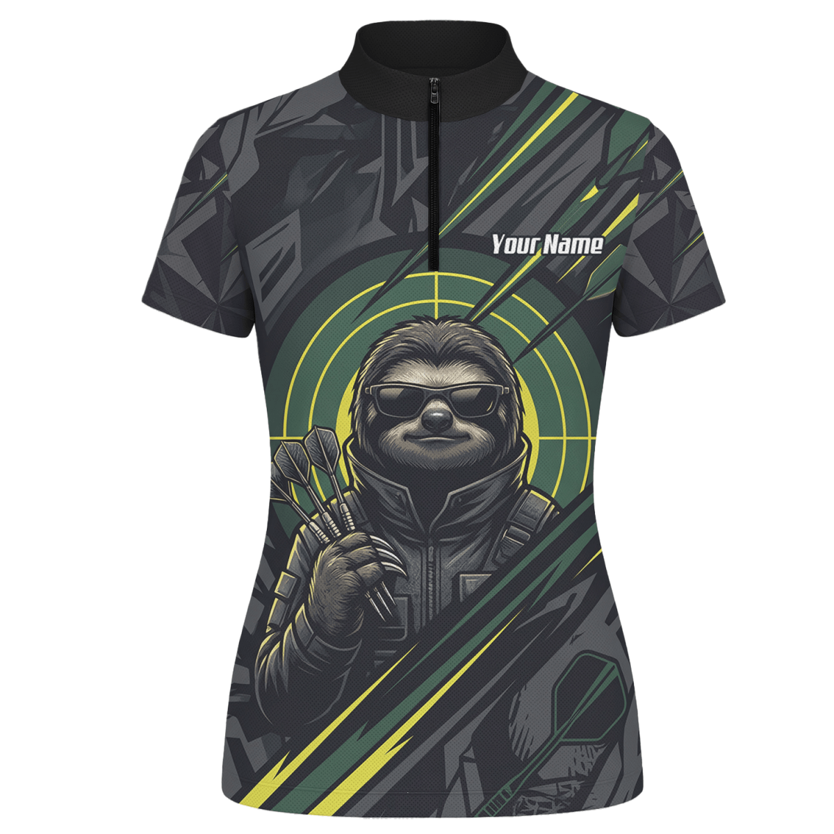 Dart Trikot Damen – Motiv Faultier Schwarz Grün personalisierbar I5001 - Outfitsuche