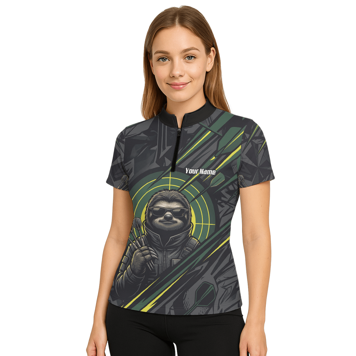 Dart Trikot Damen – Motiv Faultier Schwarz Grün personalisierbar I5001 - Outfitsuche