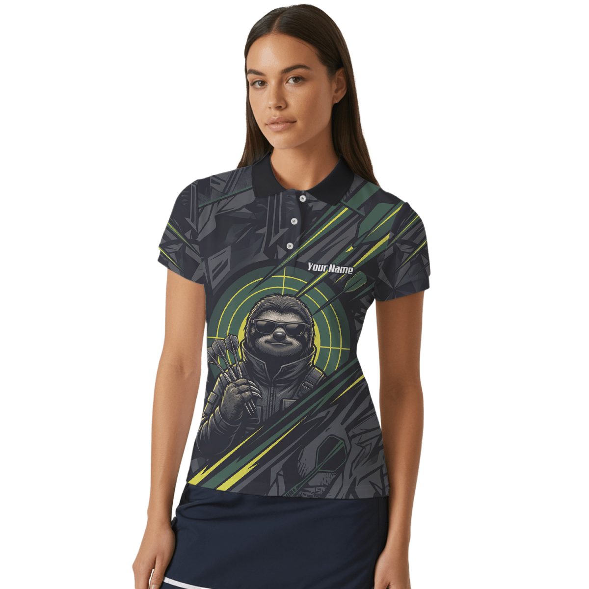 Dart Trikot Damen – Motiv Faultier Schwarz Grün personalisierbar I5001 - Outfitsuche