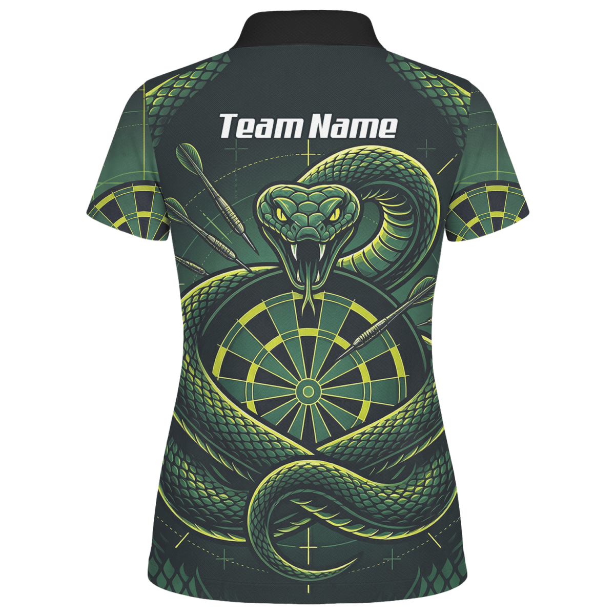 Dart Trikot Damen – Motiv Grüne Schlange & Dartscheibe – Schwarz J9840 - Outfitsuche