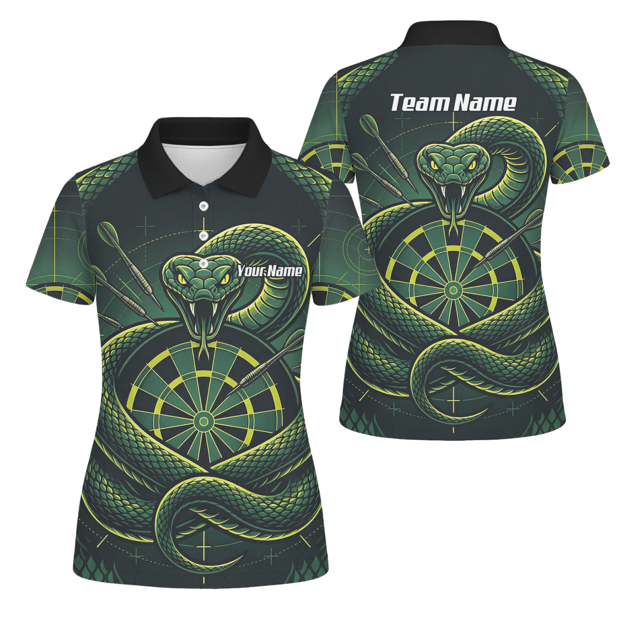Dart Trikot Damen – Motiv Grüne Schlange & Dartscheibe – Schwarz J9840 - Outfitsuche